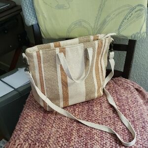 Universal Thread Tan and Cream Tote Bag with Striped Design